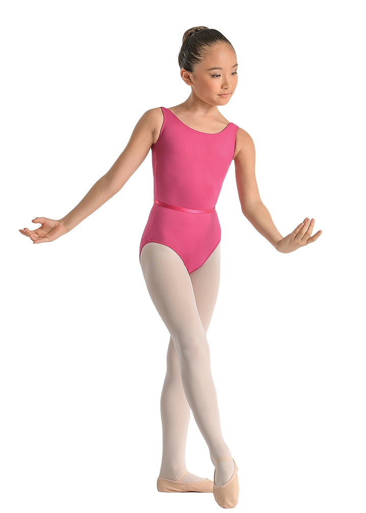 Ballet Rosa pink tank leotard with matching alignment belt