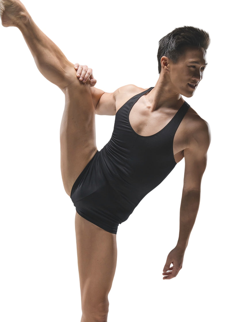 Ballet Rosa mens scoop neck tank biketard in black