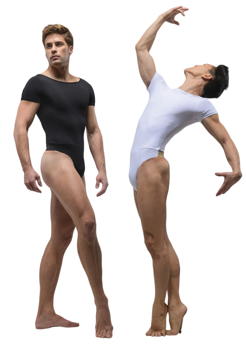 Ballet Rosa men's boatneck t-shirt with attached thong dance belt in black and white