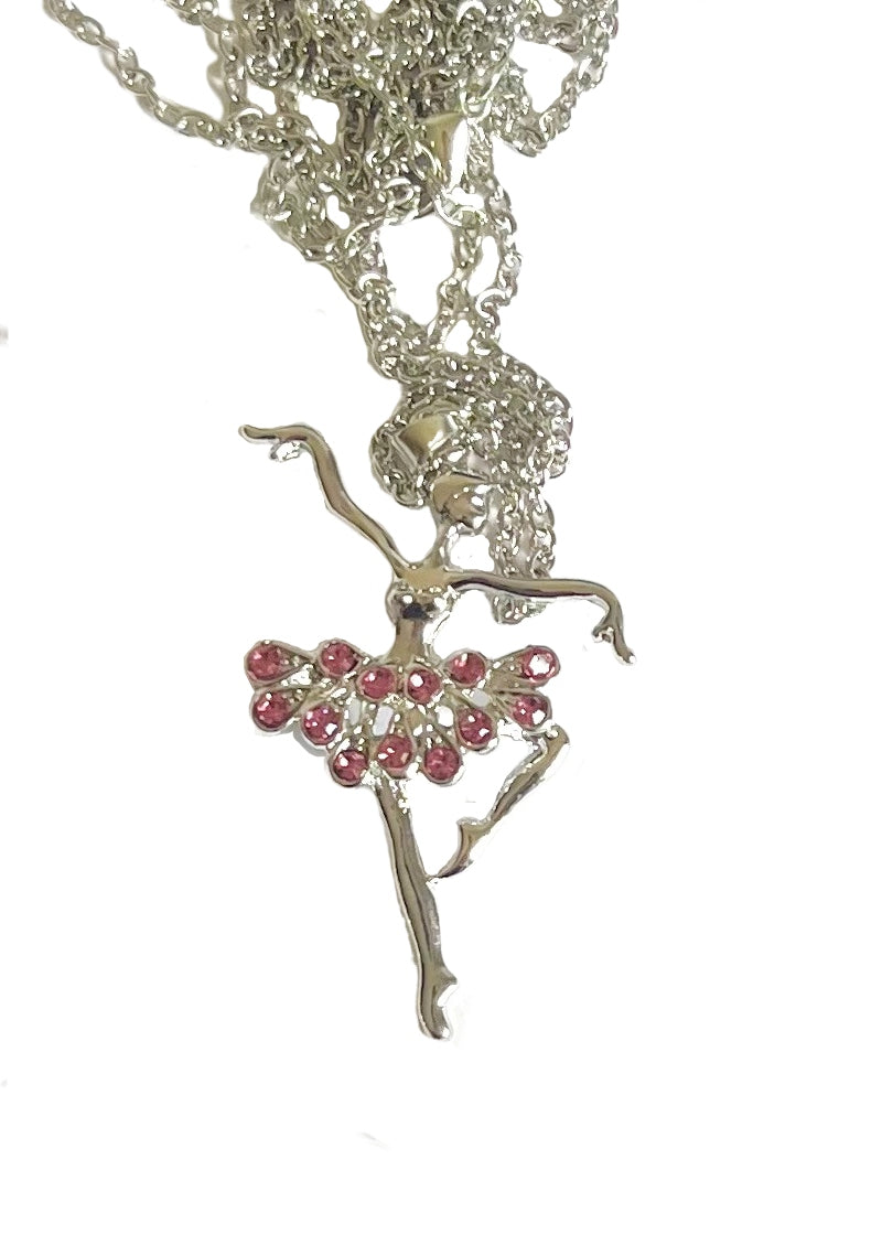 Rhinestone Ballerina Necklace (Pink)