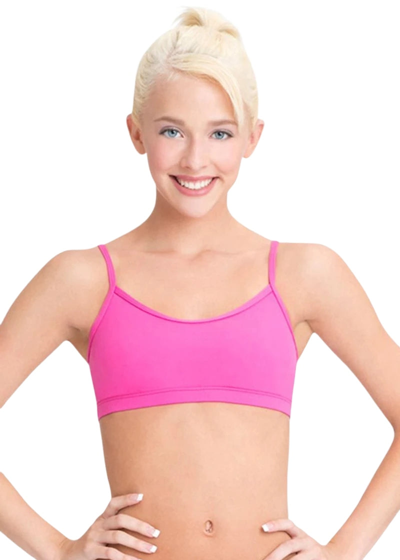 Pink sports tank top with thin crossed straps in stretch lycra