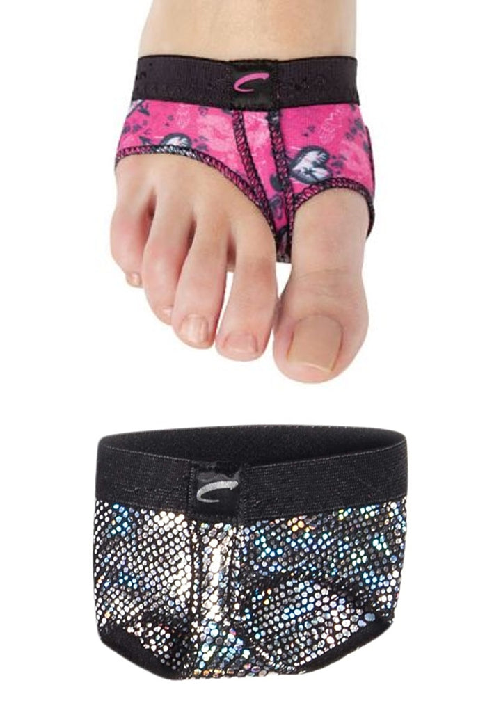 Capezio H07S Print footUndeez™ in colors BSV (sparkly disco ball silver) and CMH (hot pink with hearts)