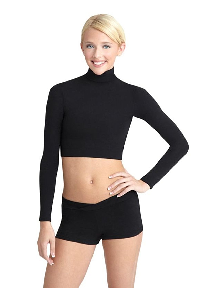 Capezio TB107-BLK Women's Team Basics Turtleneck Long Sleeve Crop Top in Black