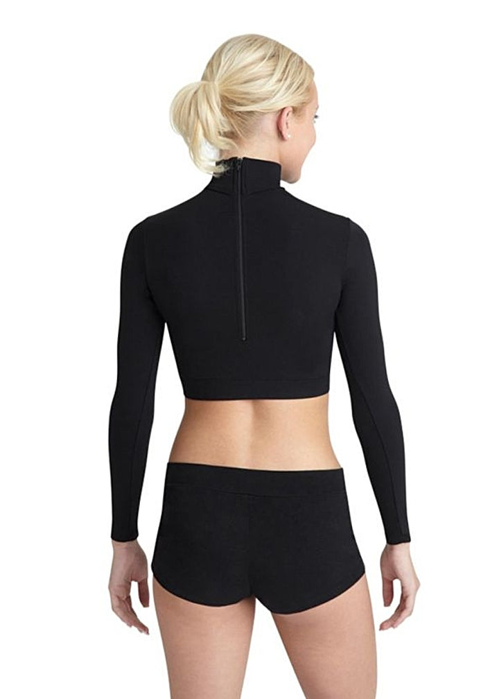 Capezio TB107-BLK Women's Team Basics Zip Back Turtleneck Long Sleeve Crop Top in Black