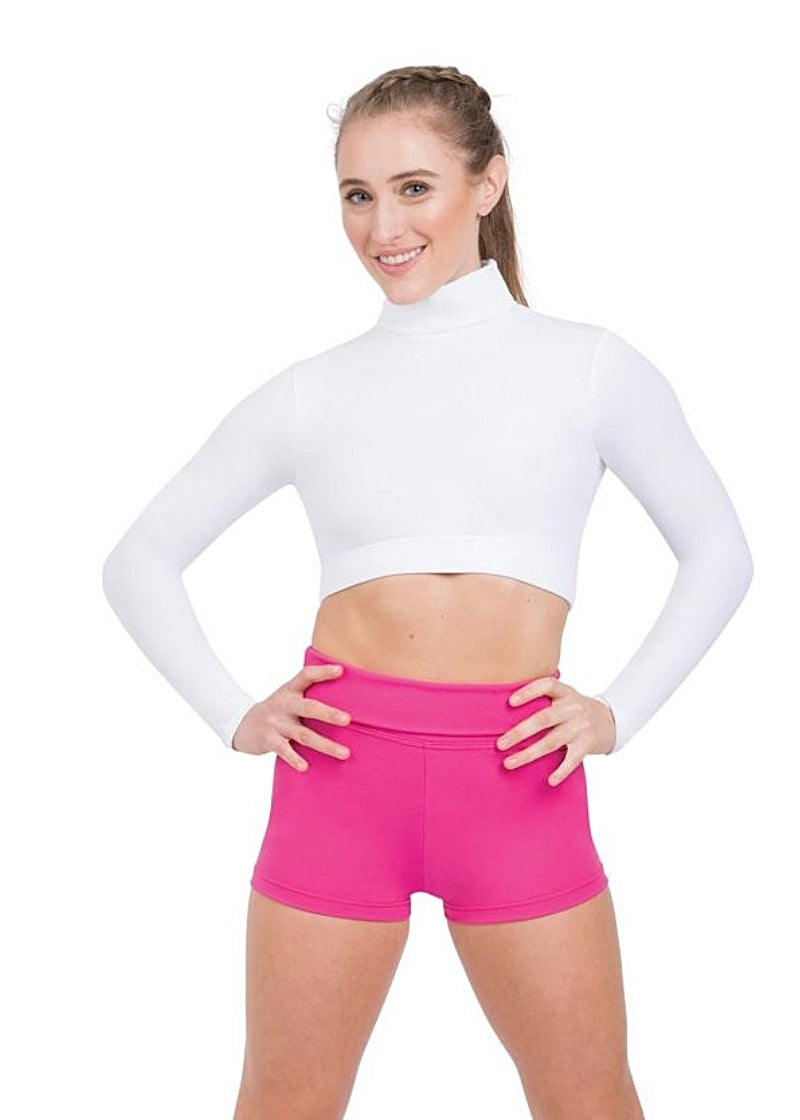 Capezio TB107-WHT Women's Team Basics Turtleneck Long Sleeve Crop Top in White