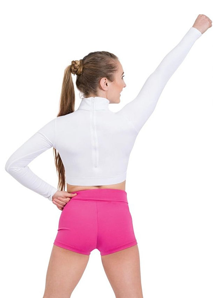 Capezio TB107-WHT Women's Team Basics Zip Back Turtleneck Long Sleeve Crop Top in White