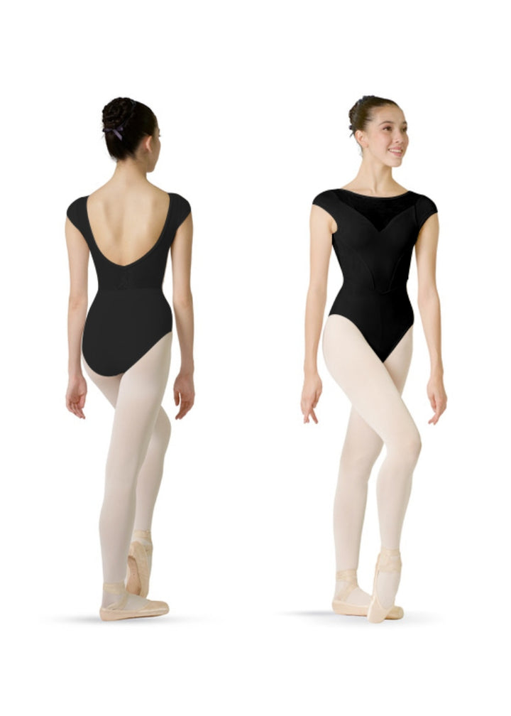 ON SALE Mirabelle Cap Sleeve Leotard (Ebony Lace)