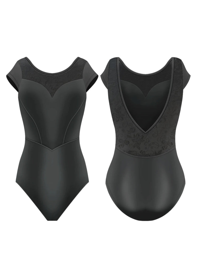 ON SALE Mirabelle Cap Sleeve Leotard (Ebony Lace)