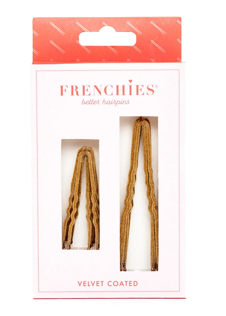 A package of velvet-flocked Frenchies Hair Pins in Blonde