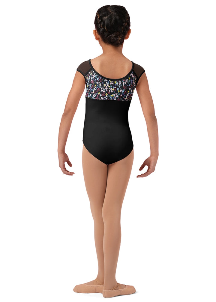ON SALE Ditsy Floral Youth Cap Sleeve Leotard (Black)