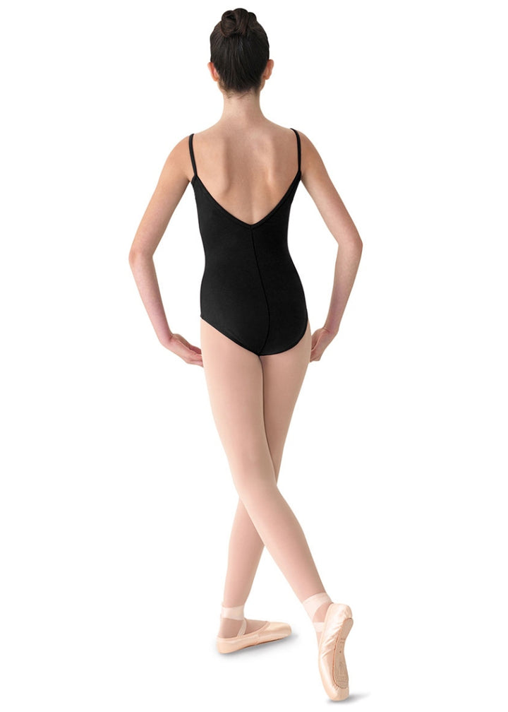 Mirella M201L-BLK Women's Classic Cotton Mid-Cut V-Back Camisole Leotard in Black