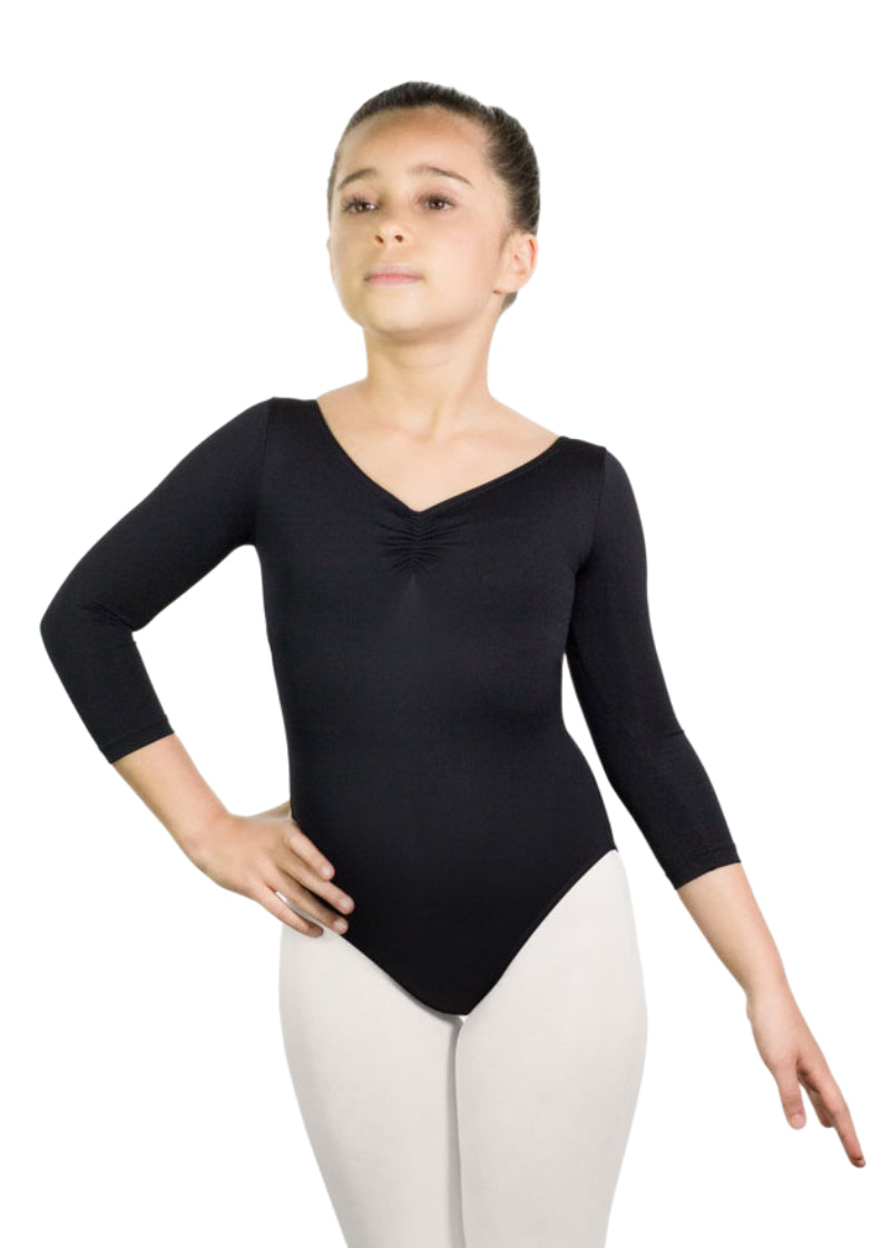 Ballet Rosa Armel long-sleeve leotard with pinch front neckline in black
