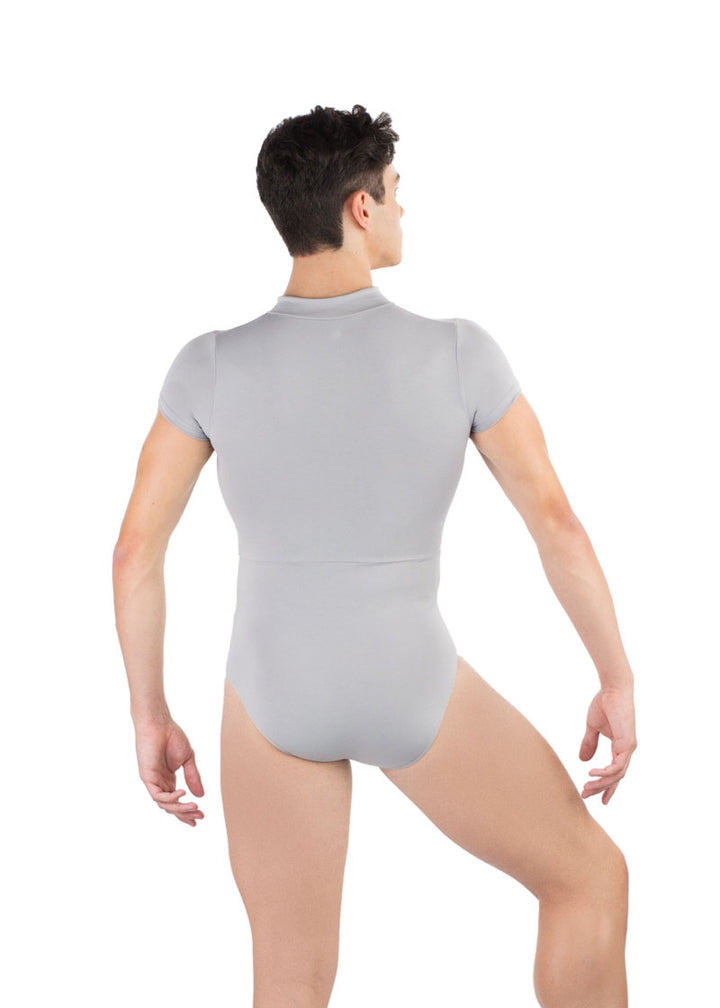 Ballet Rosa men's Endo leotard in grey with short sleeves.