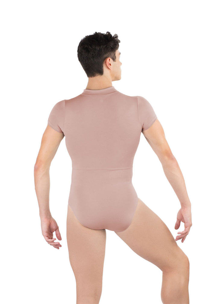 Ballet Rosa men's Endo leotard in beige with short sleeves.