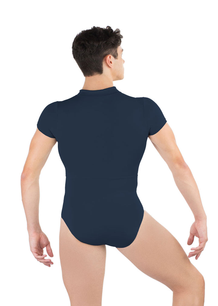 Ballet Rosa men's Endo leotard in navy blue with short sleeves.
