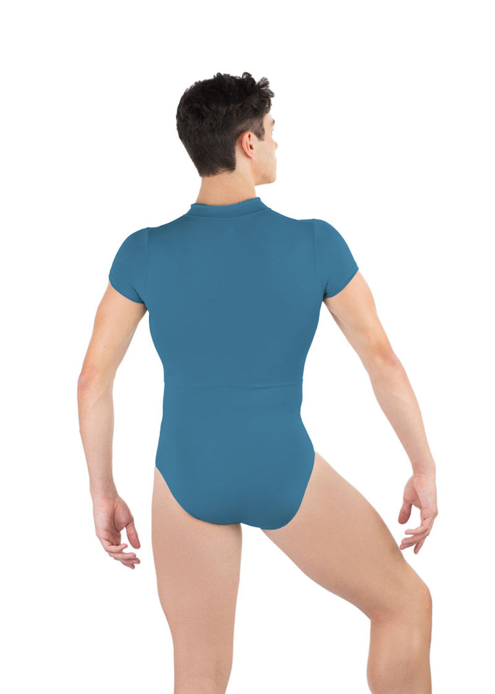 Ballet Rosa men's Endo leotard in blue with short sleeves.
