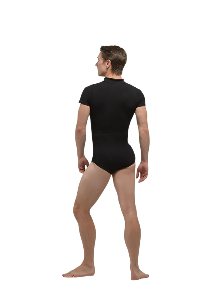 Ballet Rosa men's Endo leotard in black with short sleeves.