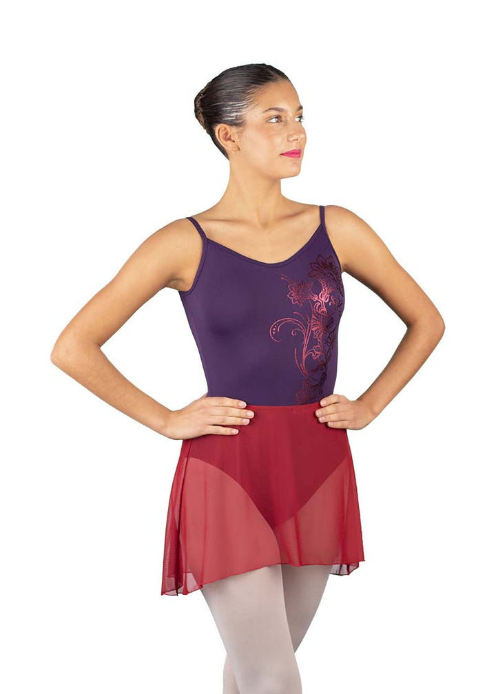 Ballet Rosa women's Erika mesh pull-on skirt in red.