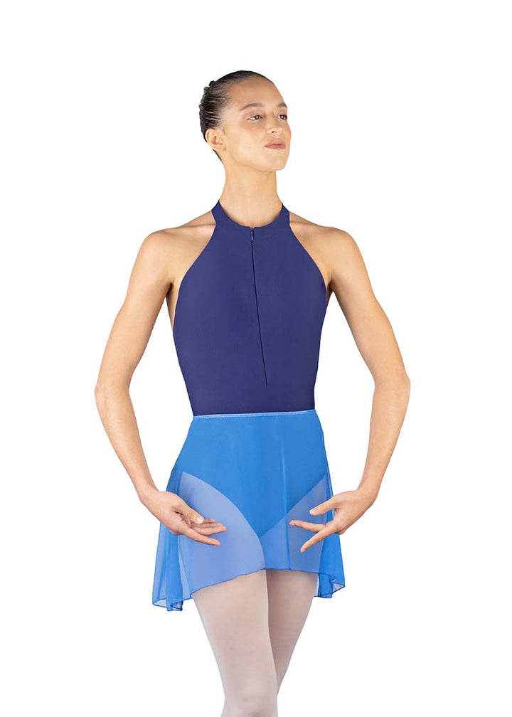 Ballet Rosa women's Erika mesh pull-on skirt in blue.
