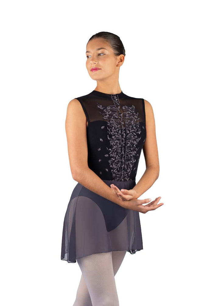 Ballet Rosa women's Erika mesh pull-on skirt in grey.