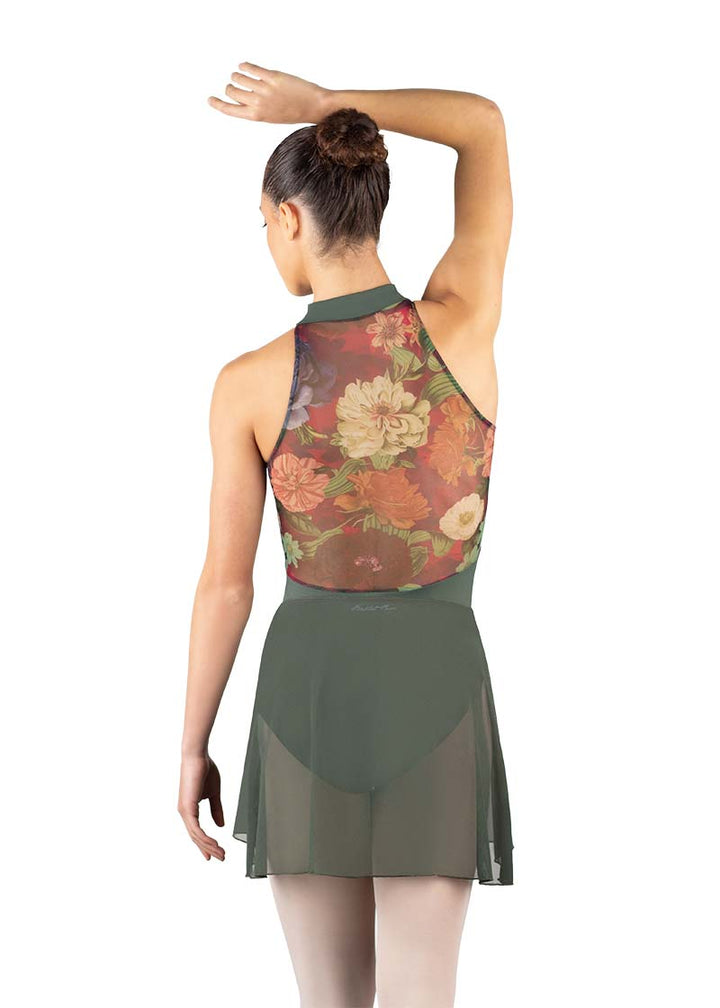 Ballet Rosa women's Erika mesh pull-on skirt in olive green.