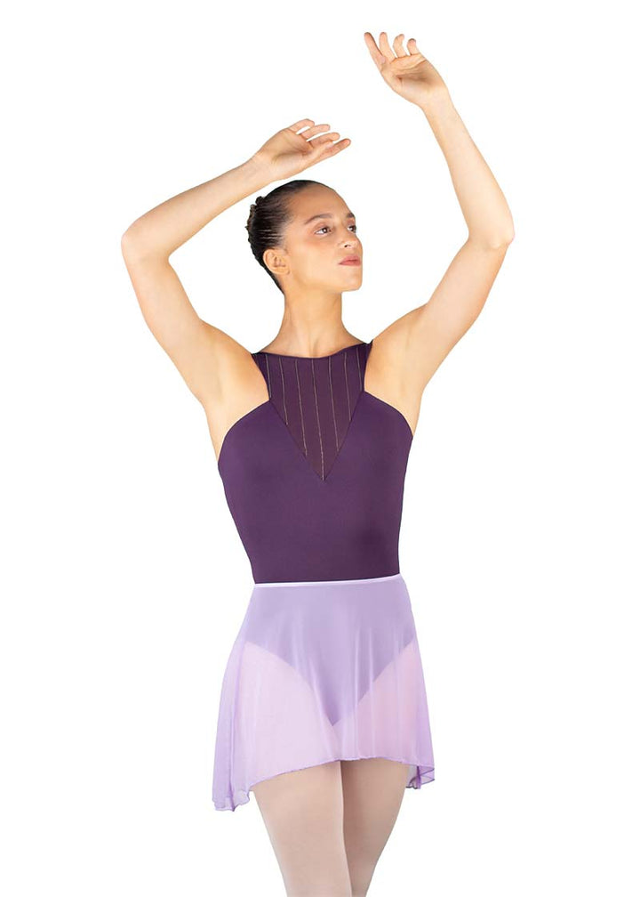 Ballet Rosa women's Erika mesh pull-on skirt in light purple.