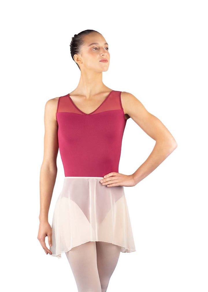 Ballet Rosa women's Erika mesh pull-on skirt in light pink.