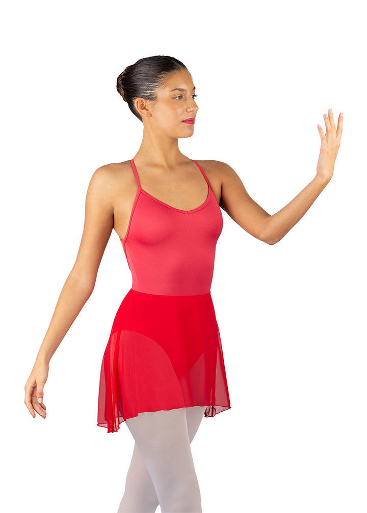Ballet Rosa women's Erika mesh pull-on skirt in bright red.
