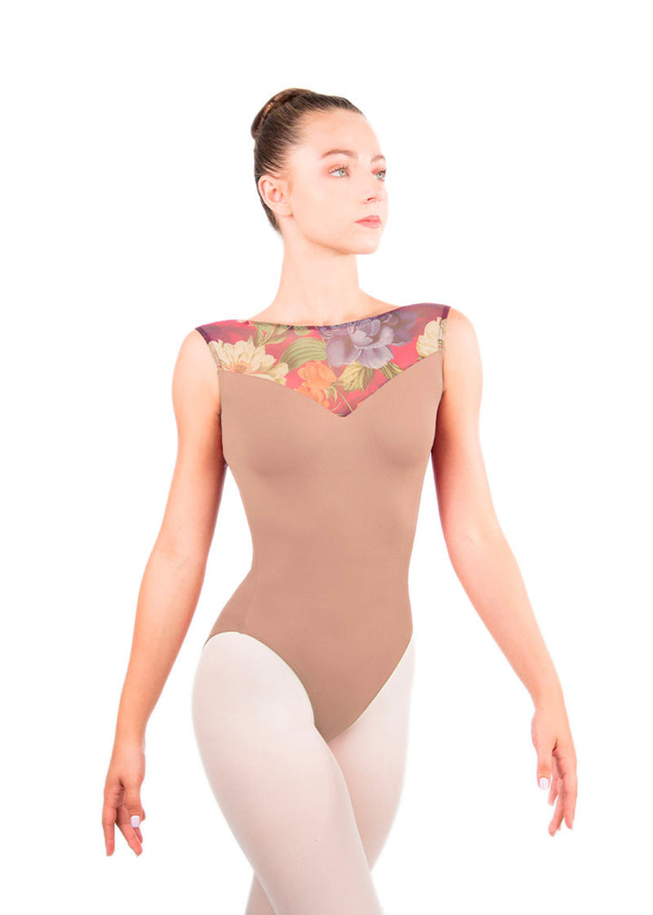 ON SALE Gabriella Floral Mesh Cap Sleeve Leotard