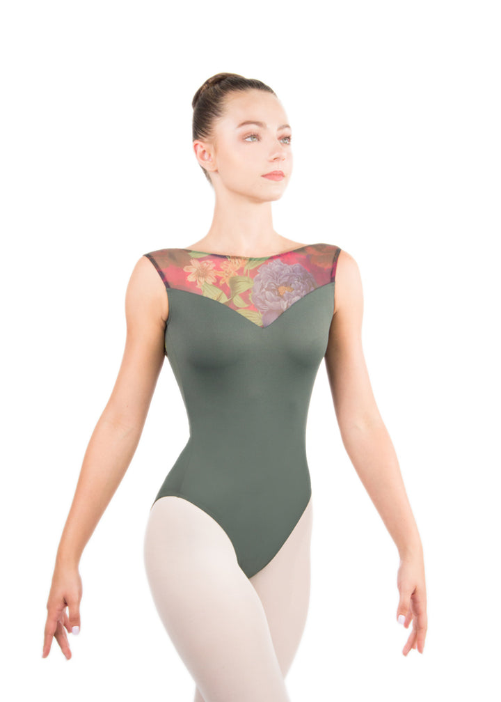 ON SALE Gabriella Floral Mesh Cap Sleeve Leotard