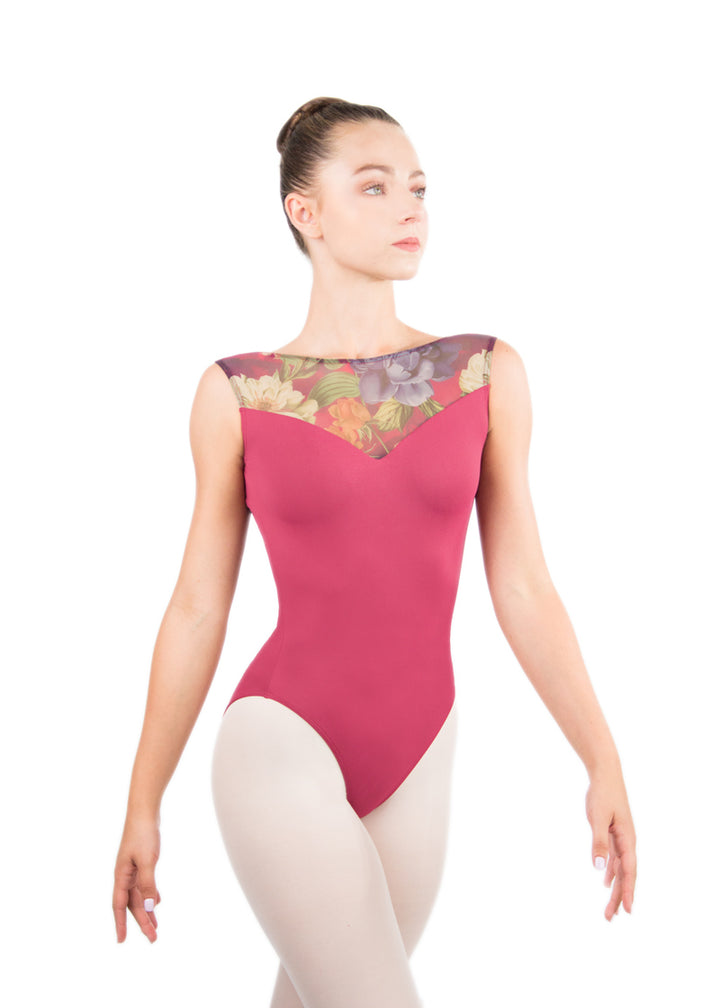 ON SALE Gabriella Floral Mesh Cap Sleeve Leotard