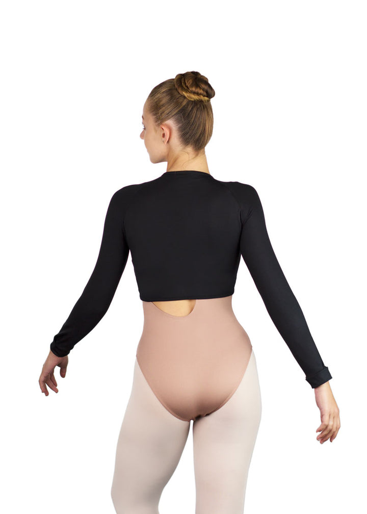 Ballet Rosa women's Ichika long sleeve crop top in black.