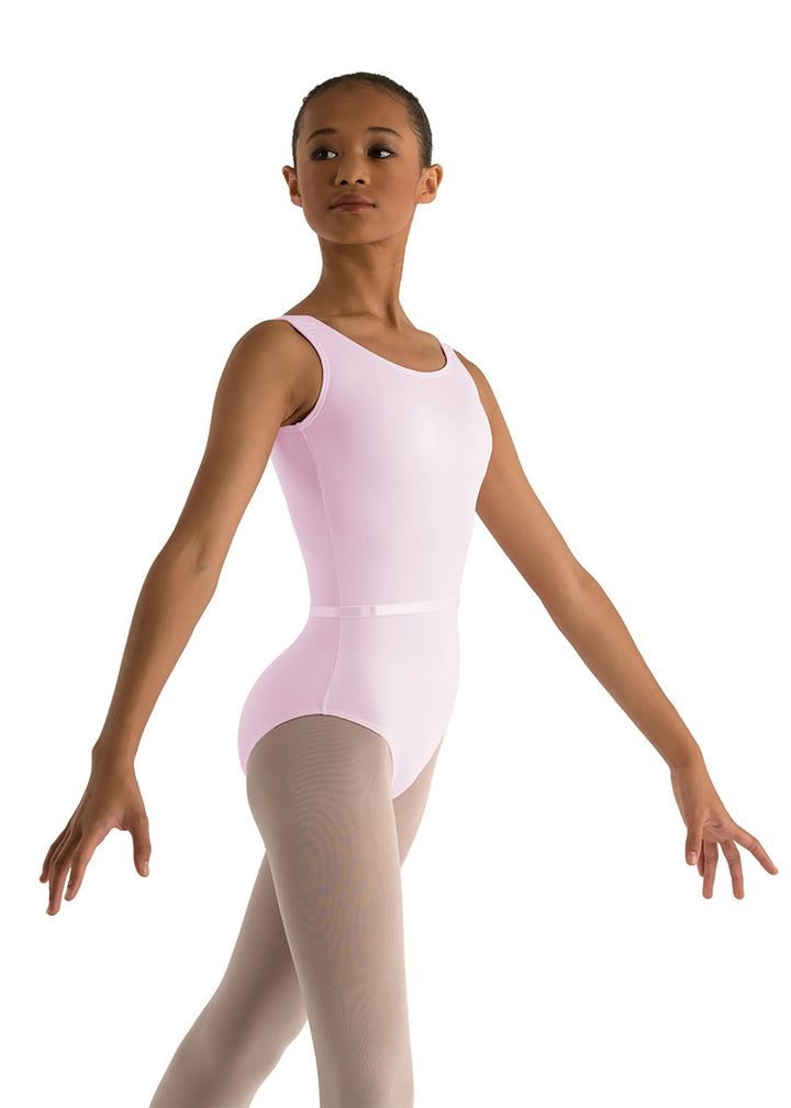 Ballet Rosa light pink tank leotard with matching alignment belt