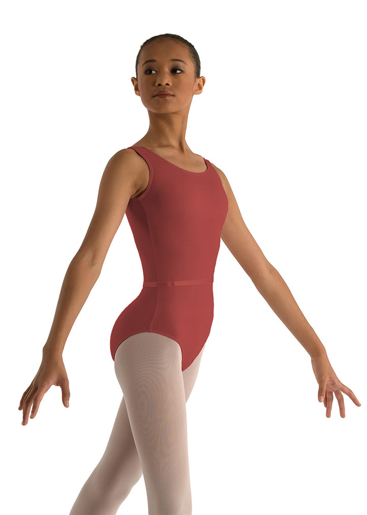 Ballet Rosa maroon tank leotard with matching alignment belt