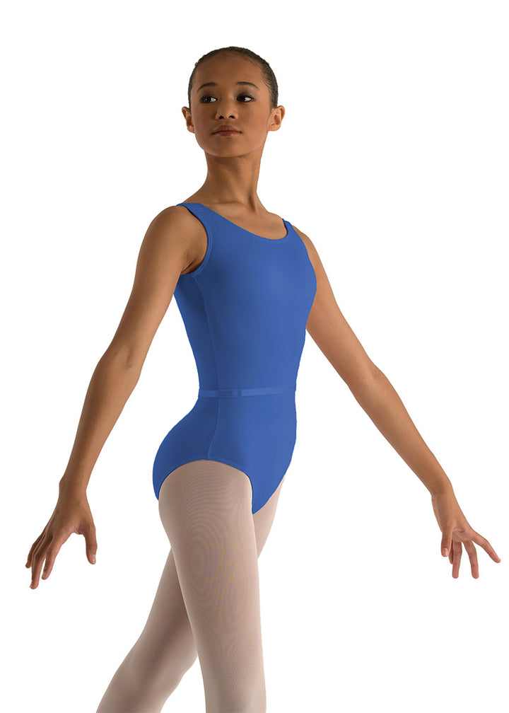 Ballet Rosa blue tank leotard with matching alignment belt