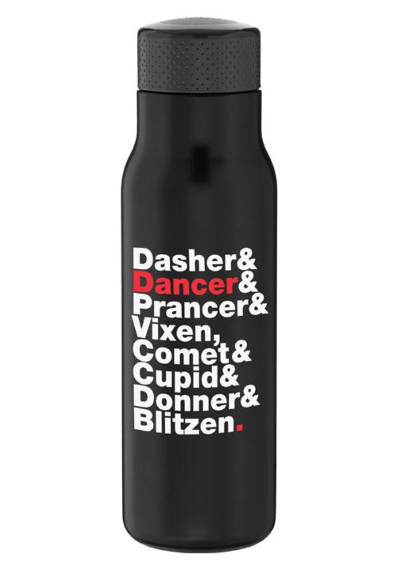 Reindeer Names Water Bottle (Black)