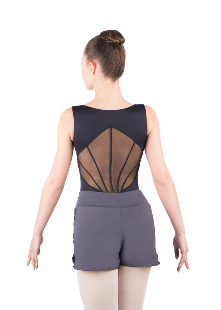 Ballet Rosa women's Nobu shorts in gray with drawstring waistband.