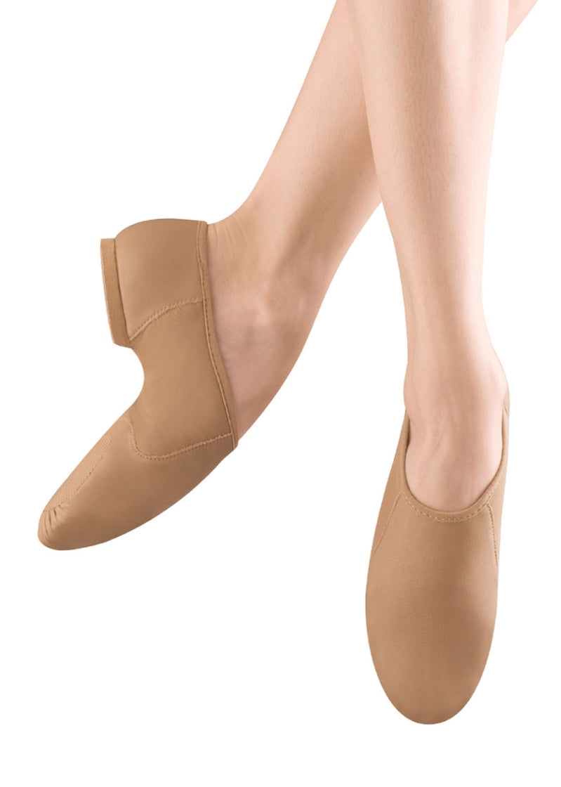 Bloch S0495G Neo Flex Girls' Leather Slip-On Split-Sole Jazz Shoe shown in the color Tan