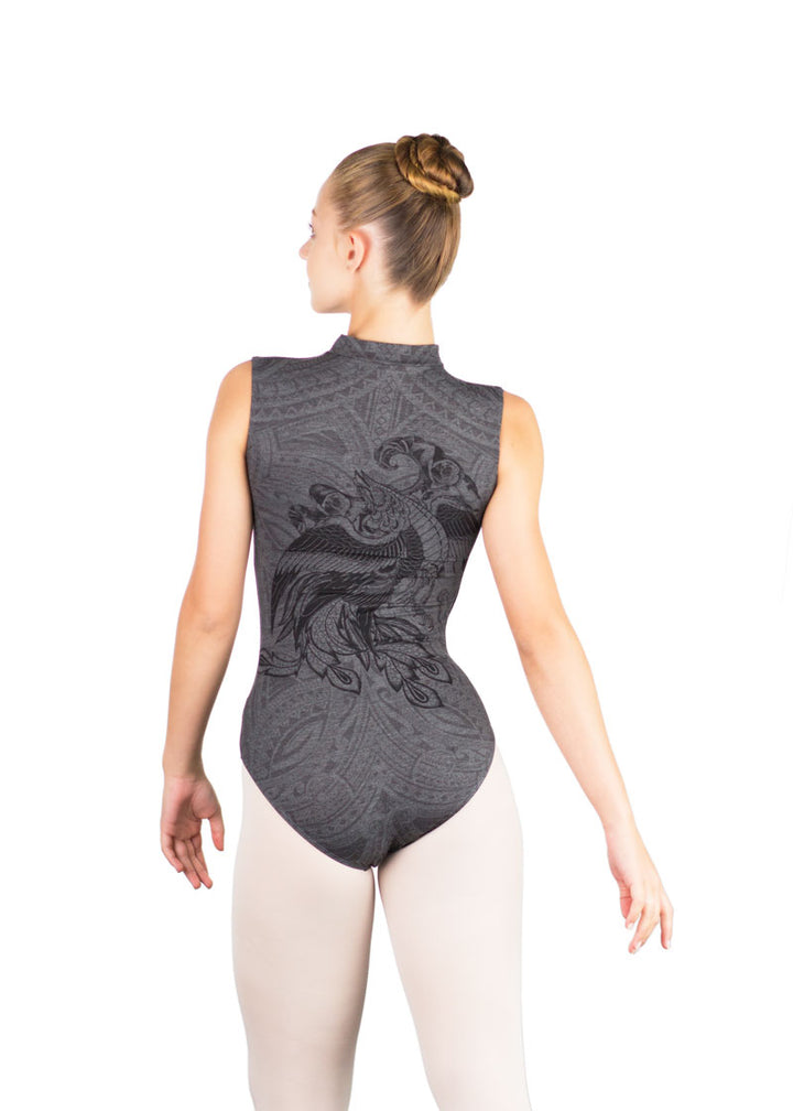 ON SALE Taylor Zip Front High Neck Leotard (Gris Melange)