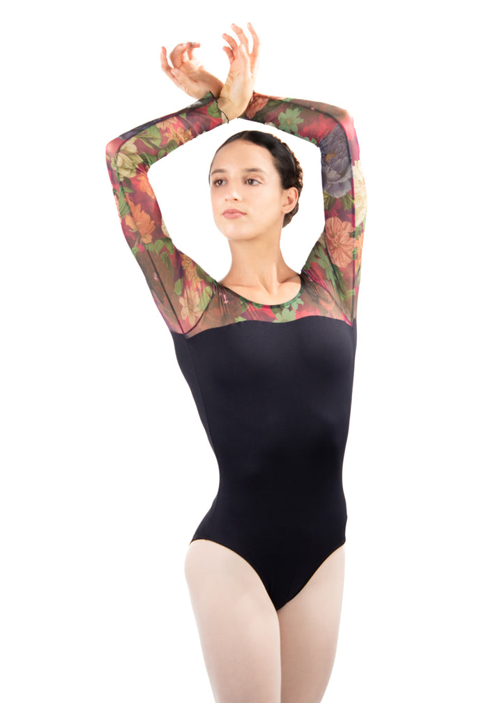 ON SALE Valentina Floral Mesh Long Sleeve Leotard