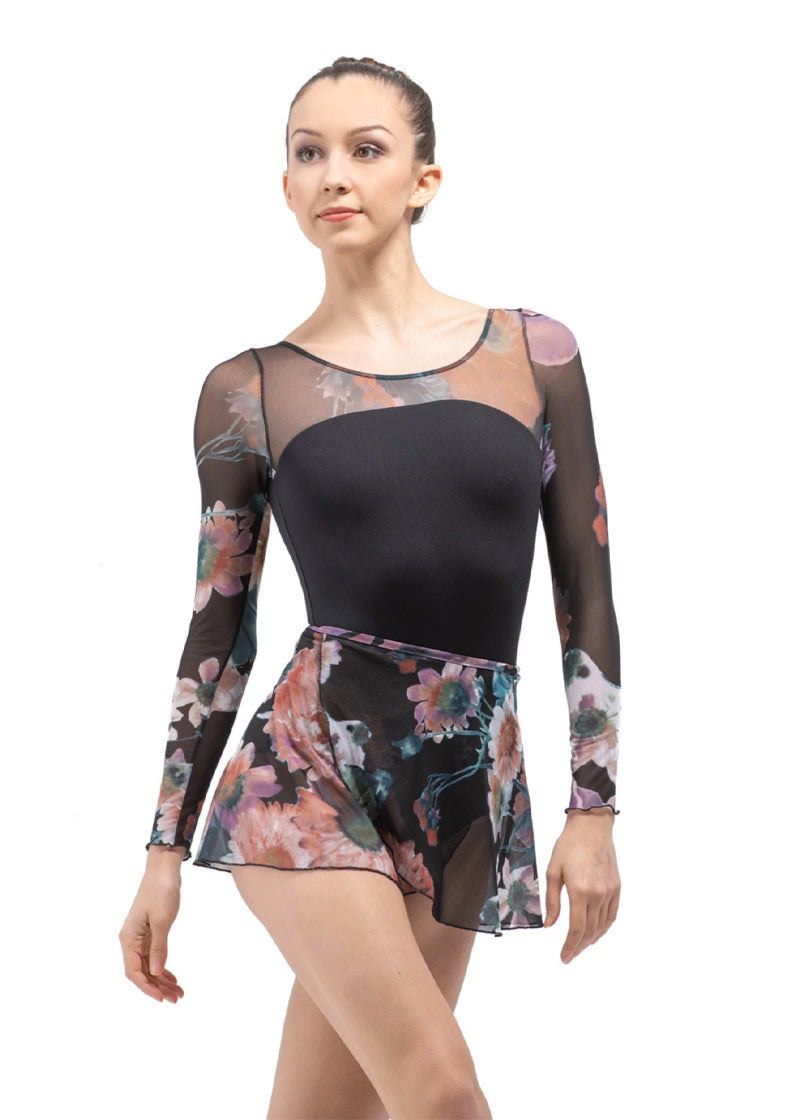Ballet Rosa girls' Candide wrap skirt with black floral pattern