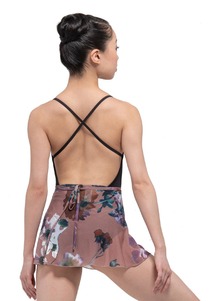 Ballet Rosa girls' Candide wrap skirt in tan floral pattern.