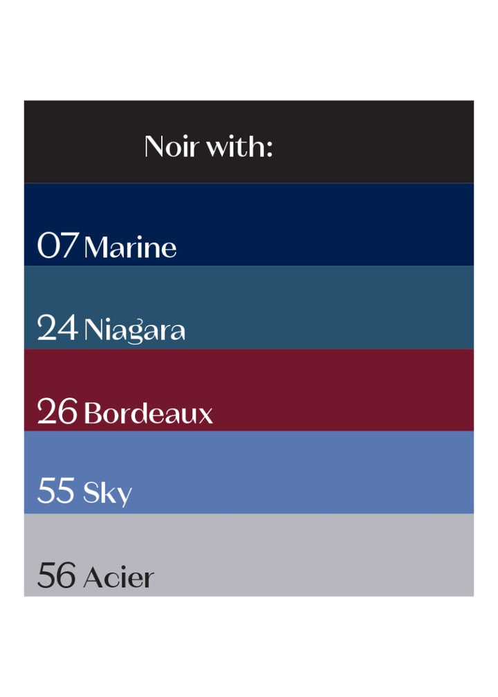 Color chart showing Ballet Rosa colors Noir, Marine, Niagara, Bordeaux, Sky, and Acier.