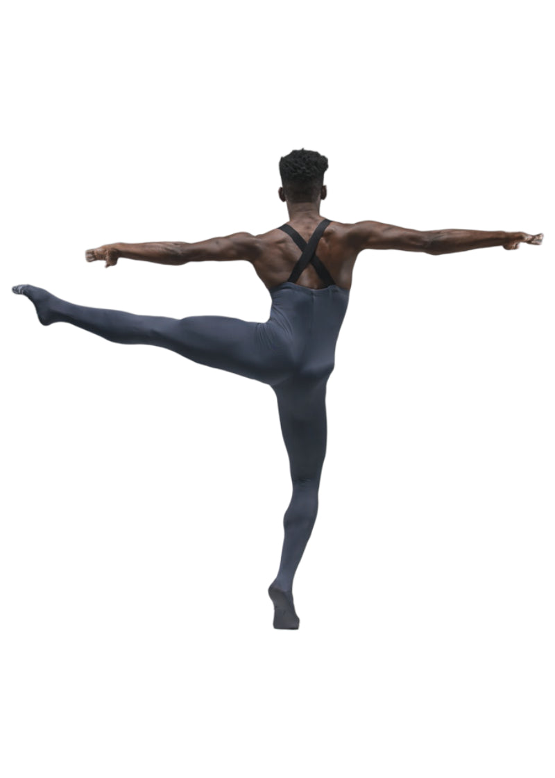 Ballet Rosa mens gray full body tights with cross back straps