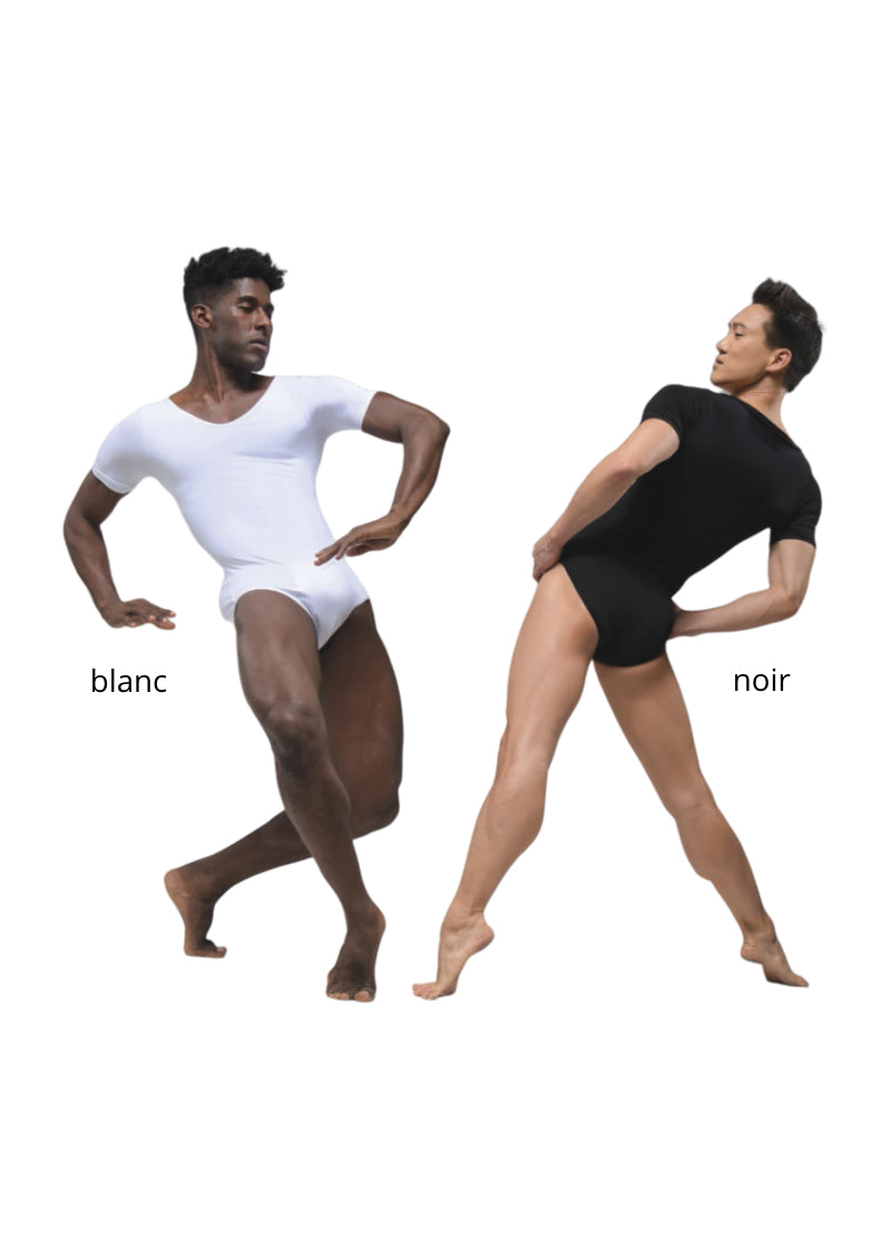 Ballet Rosa mens top with attached full seat dance belt in white and black