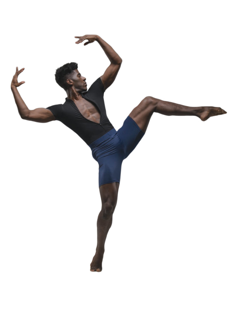 Ballet Rosa mens zip front shirt with attached thong dance belt in black