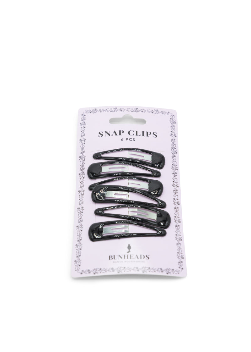 Six black snap hair clips.