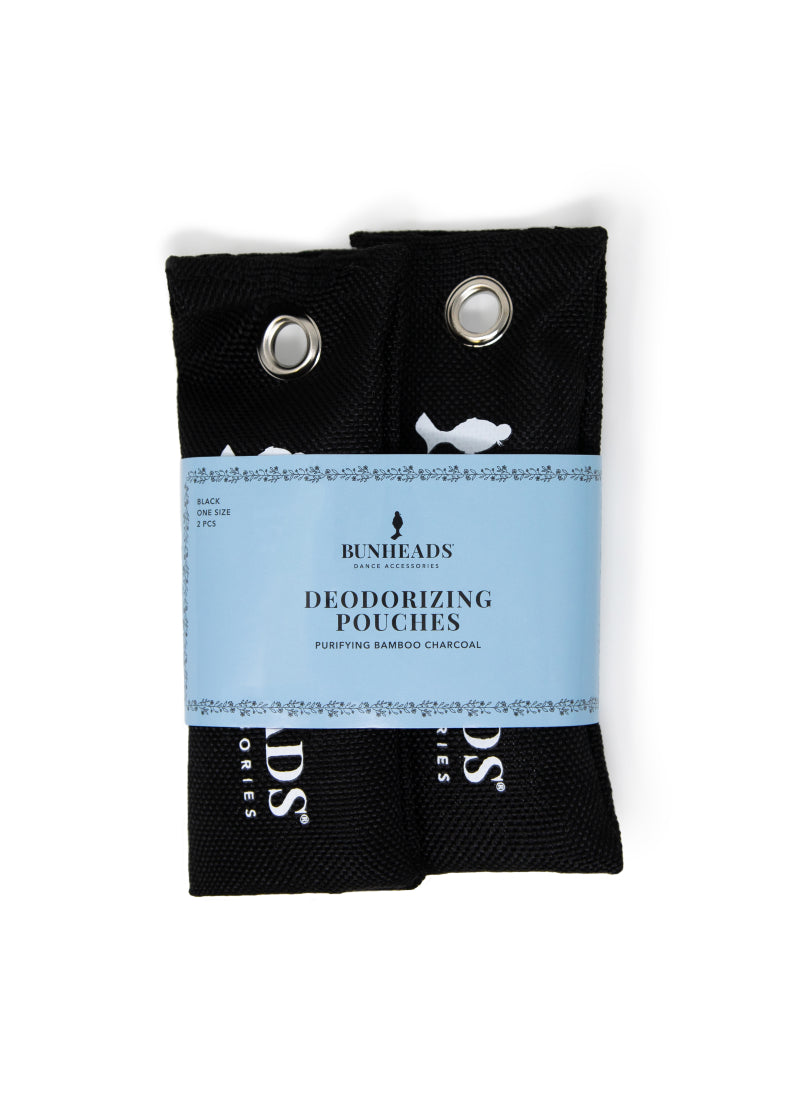 A pack of two black deodorizing pouches.