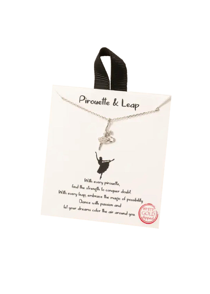 Silver chain necklace and silver ballerina pendant with cubic zirconia in the tutu.