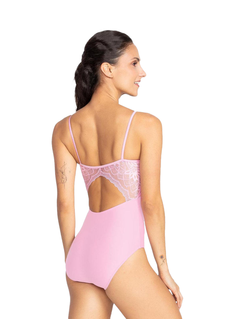 SoDanca light pink camisole leotard with lace keyhole back.